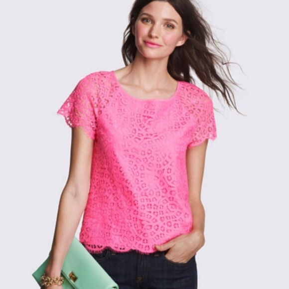 J. Crew Tops - J. Crew Pink Scalloped Lace Tee